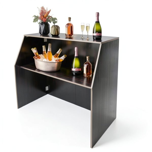 WXLTSGM Portable Bar Cabinet Foldable Durable Black Brown-3