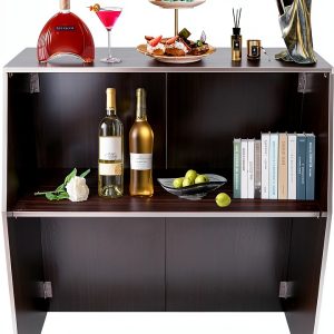 WXLTSGM Portable Bar Cabinet Foldable Durable Black Brown-0