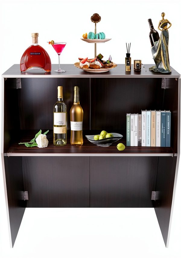 WXLTSGM Portable Bar Cabinet Foldable Durable Black Brown-0
