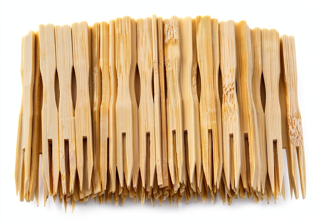 Mini bamboo cocktail forks with dual prong design