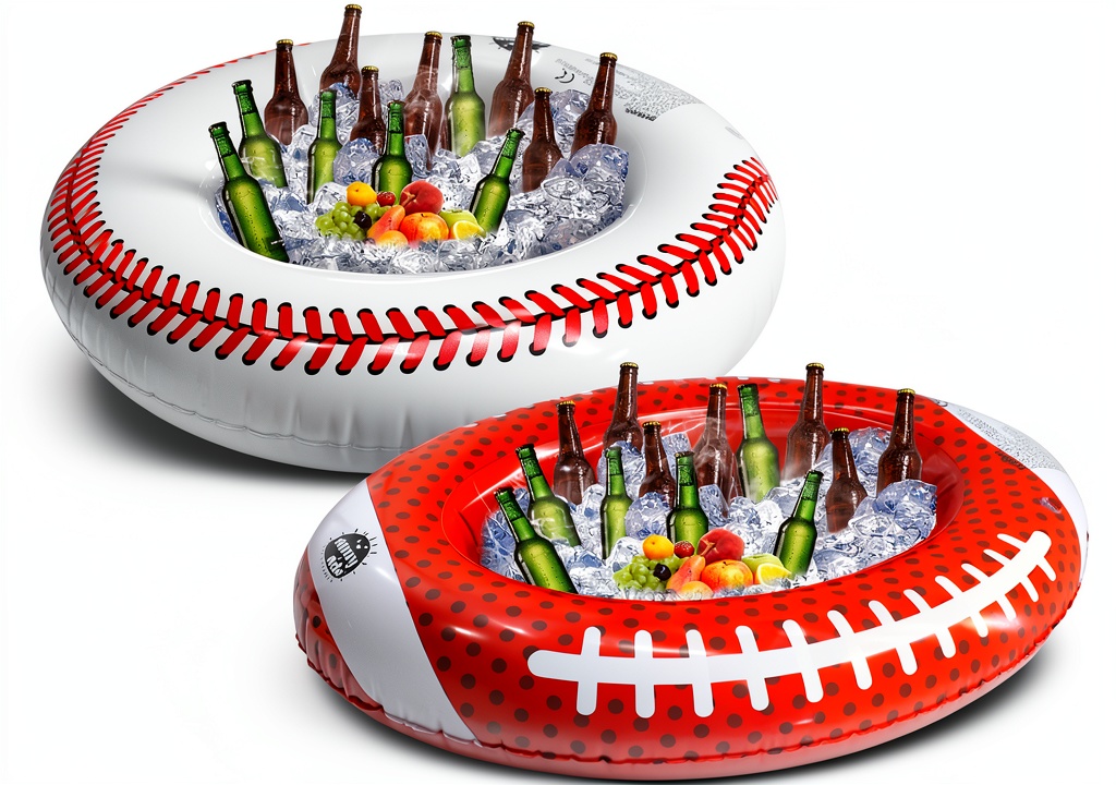 WUEURU Inflatable Ice Serving Bars floating in a pool