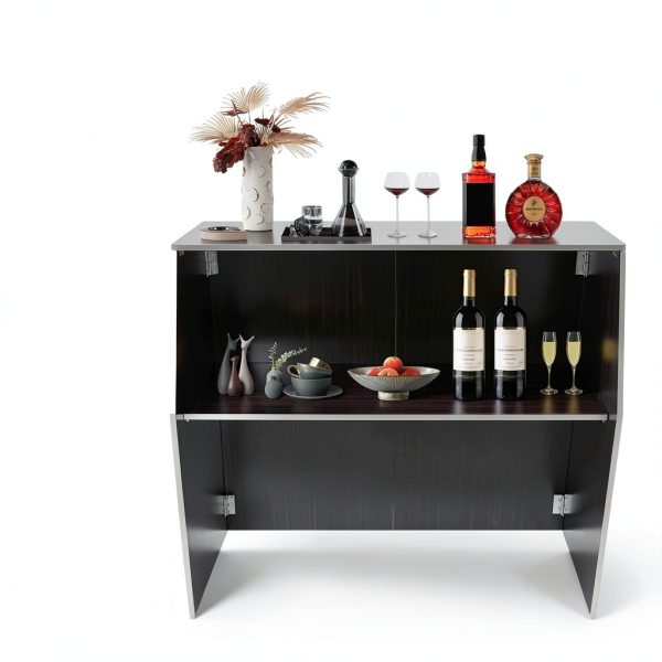 WXLTSGM Portable Bar Cabinet Foldable Durable Black Brown-1