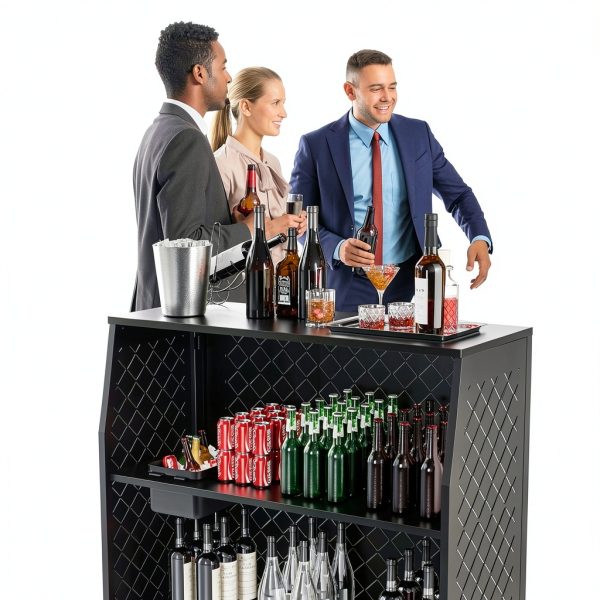 VINGLI 3-Tier Portable Bar Table Stainless Steel Modern-6