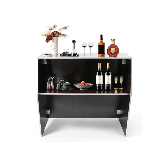 WXLTSGM Portable Bar Cabinet Foldable Durable Black Brown-4
