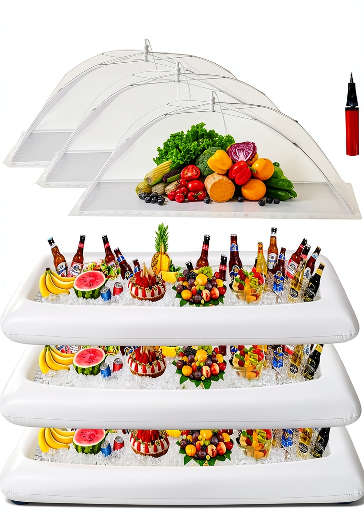 HBlife inflatable food bar set set up at a backyard barbecue