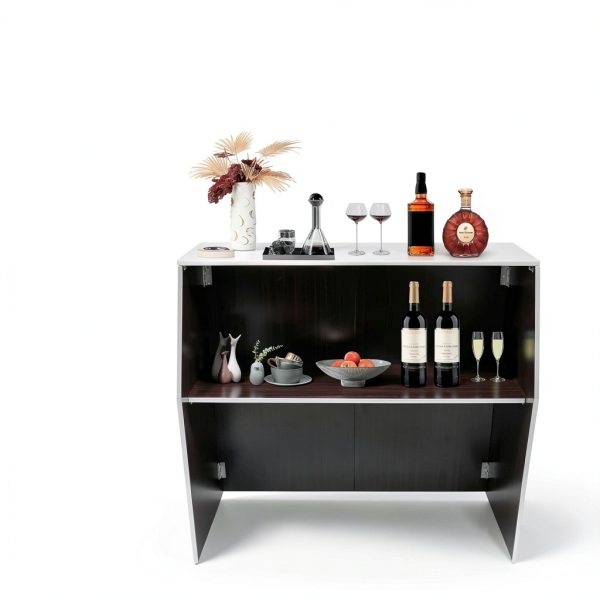 WXLTSGM Portable Bar Cabinet Foldable Durable Black Brown-6