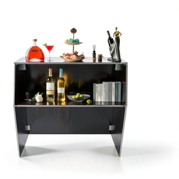 WXLTSGM Portable Bar Cabinet Foldable Durable Black Brown-5