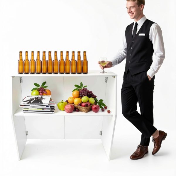 MOQNISE Foldable Bar Aluminum Portable Event Bar White-4