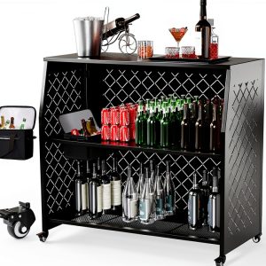 VINGLI 3-Tier Portable Bar Table Stainless Steel Modern-0