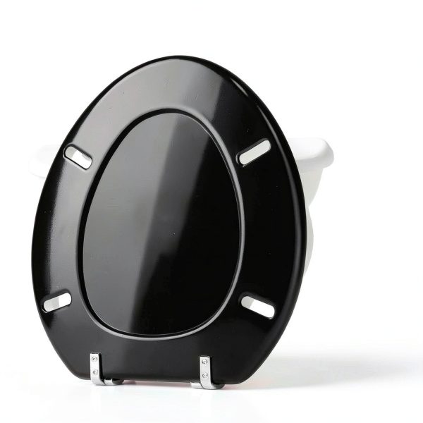 Black Elongated Toilet Seat Angol Shiold Wood Zinc Hinges-3