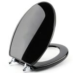 Black Elongated Toilet Seat Angol Shiold Wood Zinc Hinges-0