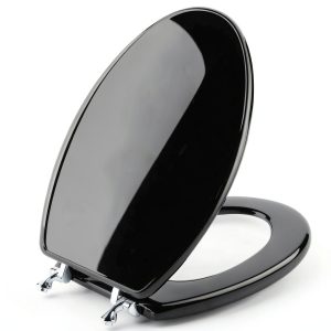 Black Elongated Toilet Seat Angol Shiold Wood Zinc Hinges-0