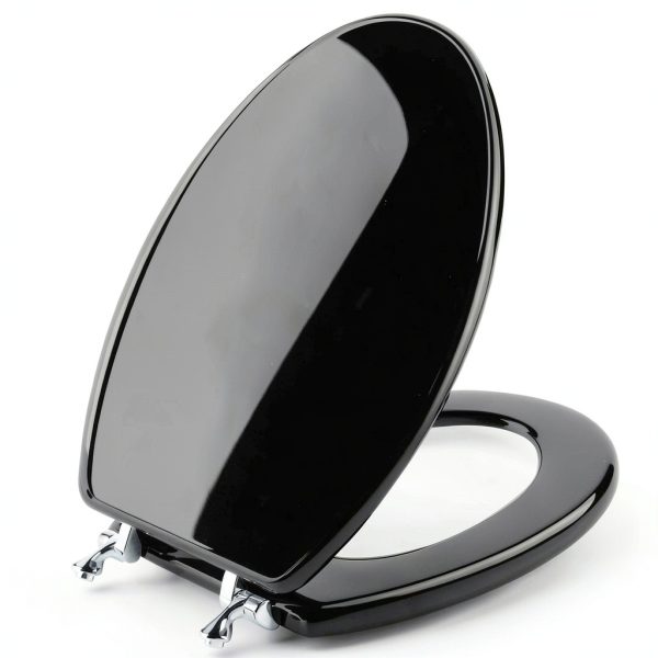 Black Elongated Toilet Seat Angol Shiold Wood Zinc Hinges-0