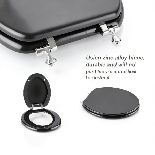Black Elongated Toilet Seat Angol Shiold Wood Zinc Hinges-1